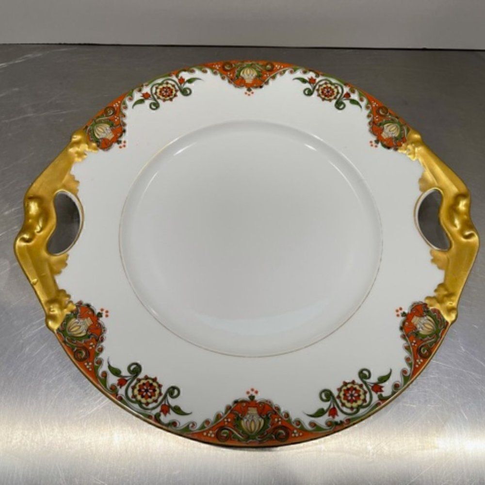 Bernardaud Limoges HANDLED TRAY Handpainted Red